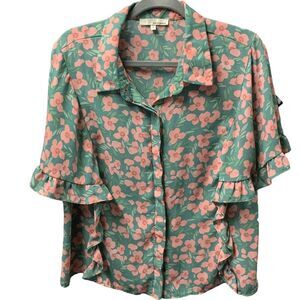 June & Hudson Ruffle Button up Short Sleeves Blouse
